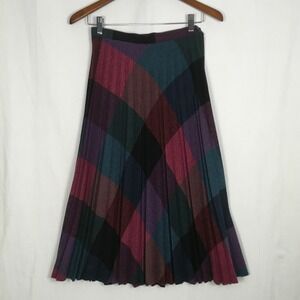 Casual Corner Vintage Wool Pleated A-Line Midi Skirt Diamond Pattern